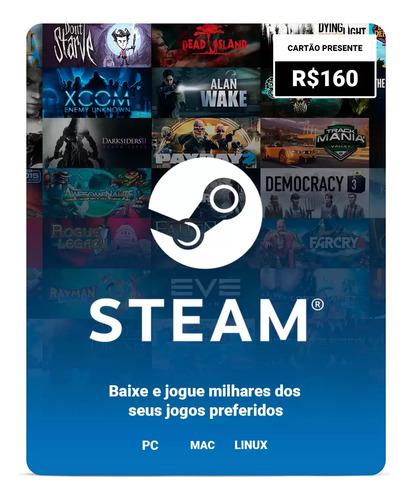Steam Cartão Pré-pago R$160 Reais  Card -imediato