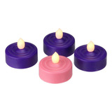 Juego De 4 Velas De Té Moradas Y Rosas Con Luces Led