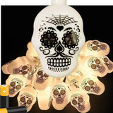 2 Varal Cordão Luminoso Caveira Mexicana 10 Led Decoração