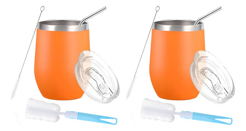 Pack 2 Vasos Termos 12 Onzas Acero Inoxidable Tapa Popotes | MercadoLibre