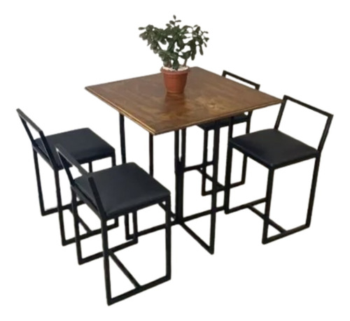 Conjunto Mesa 4 Cadeiras Pequena Assento Estofado Industrial