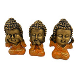 Buda Trio Da Sabedoria Cego Surdo E Mudo Resina 10cm