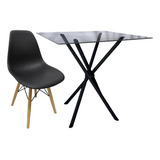 Mesa Vidro Quadrado 90cm Base Italy + 1 Cadeira Eiffel Cc