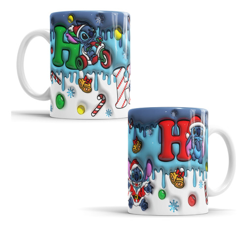 Taza Navideña De Stitch En 3d Personalizada 11oz Mod442