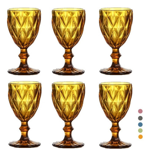 Juego De Copas De Cristal Labrado Copa De Colores, 6 Piezas Color Amarillo