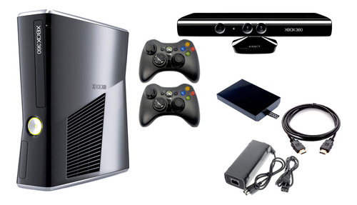 Xbox360 Slim5.0+ Disco 2000gb 500j+2 Controles+ Kinect+2 C.j