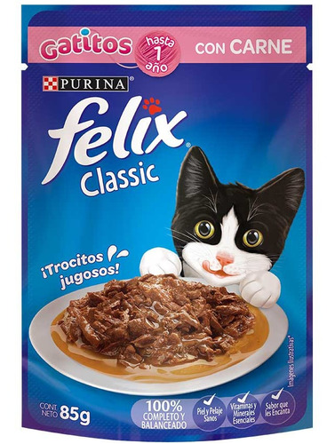 Snack Gato Sobre Purina Felix Gatito Carne En Salsa 85g Np