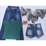 Lote De Roupas Feminina Calça Flare 42 +shorts E Blusinhas M