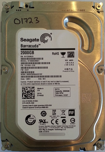 Seagate St2000dm001-1ch164 2tb 3.5 Sata - 1723 Recuperodatos