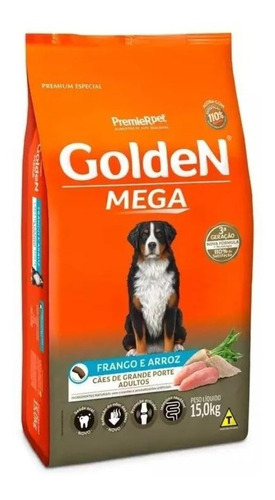 Ração Golden Mega Cães Adultos Rçs Grandes 15kg Frango Arroz