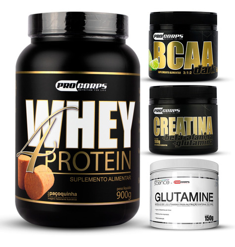 Whey Beta 4 Protein 900g + Bcaa + Creatina + Glutamina