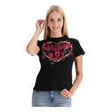 Playera Negra Mujer Flores Brillos Rosa Foil Oro Boy London