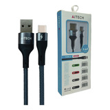 Cable Usb Aitech Mallado 2.4a Fast Charging Tipo C 1m Color Gris