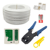 Kit 100 Mt Cabo Rede Testador Alicate 50 Plug Rj45 Branco+9v