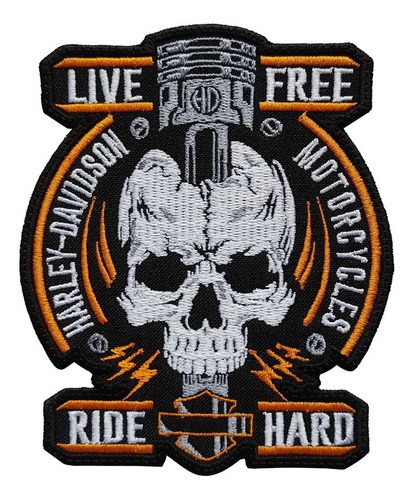 Parche Bordado Harley Davidson Live Free Ride Hard Cráneo Pi