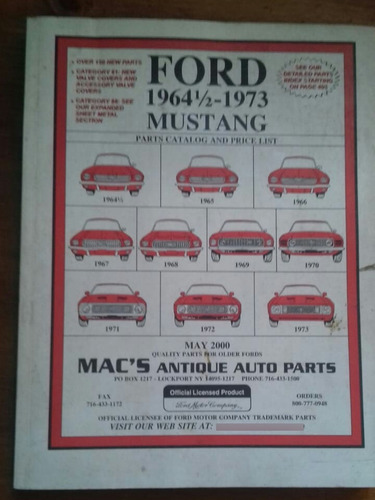 Catalogo Manual De Repuesto Ford Mustang De 1964 A 1973 Lg62