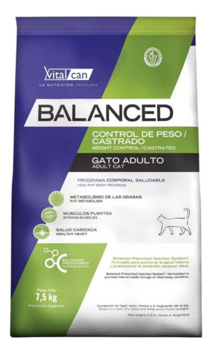 Vital Cat Balanced 7.5k Control Peso Castrados El Molino