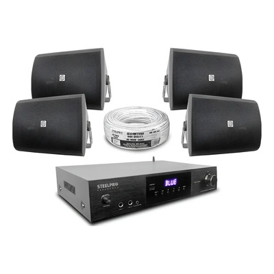 Kit Amplificador Bt 600w 4 Bafles Ambiental 6.5 By Steelpro Color Negro | Envío gratis