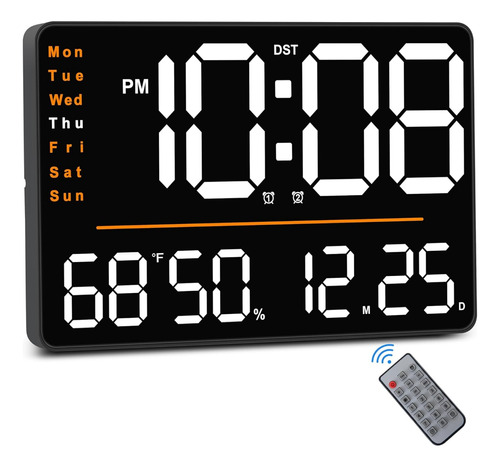 Reloj De Pared Leddigital Grande Con Termómetro Y Calendario