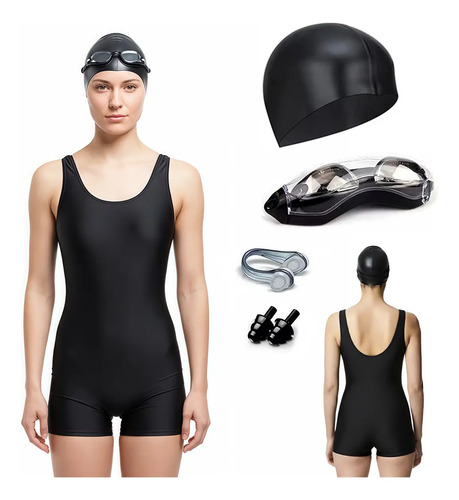 Traje De Baño Deportivo Mujer Natación Lycra+gorra Y Goggles