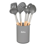 Set 6 Utensilios Nylon Con Mango De Madera Hudson Gris