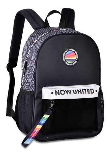 Mochila Now United Escolar Chaveiro Exclusivo Nomes - Preto Desenho Do Tecido Liso