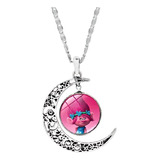 Collar Color Plata Cadena Dije Media Luna Trolls Para Niña