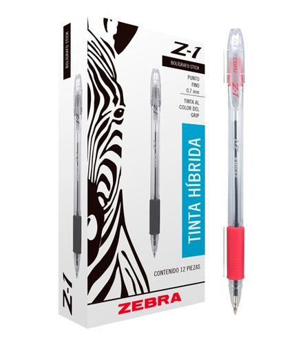 Boligrafo Zebra Z-1 7905-02 Fino 0.7mm Color Rojo 12 Piezas