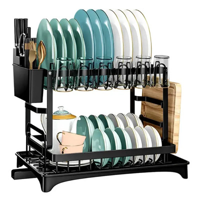 Escurridor De Trastes Y Platos Acero Inoxidable 2 Niveles Para Cocina Color Negro | Meses sin interés