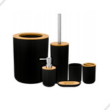 Kit Acessórios De Banheiro Lavabo 6 Peças Plástico Bambu Cor Preto