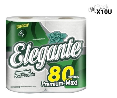 Pack X10 Papel Higienico Simple Premium Elegante 80m X4