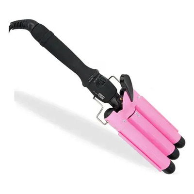 Waflera Triple Rizadora De Cabello Ondas Playeras Color Rosa | MercadoLibre