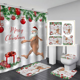 Juegos De Baño Navideños Cortina De Ducha Impermeable Fundas Color Gris Funny Santa Claus