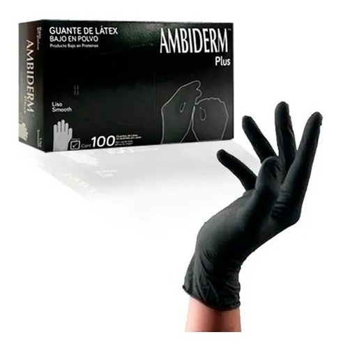 Guante Latex Negro Ambiderm Plus Caja Con 100 Talla Chica