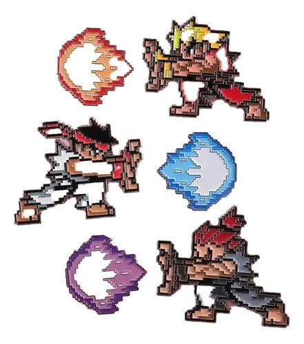 Broches Metálicos Street Pixel Fighter Ryu Ken Akuma