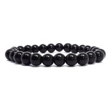 Pulseira Masculina Pedra Natural Ônix Preta Brilhante 8mm