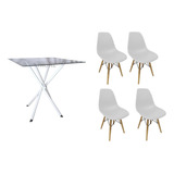 Mesa Vidro Quadrado 70cm Base Italy + 4 Cadeira Eiffel Bgp