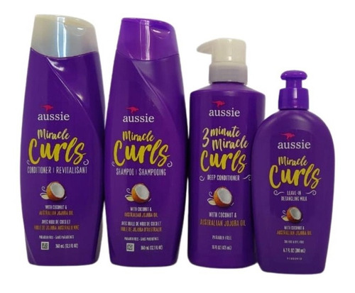Aussie Miracle Curls Shampoo Condicionador Máscara Leave-in 