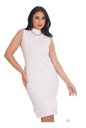 Vestido Curto Canelado Básico Zero Transparência Branco Top