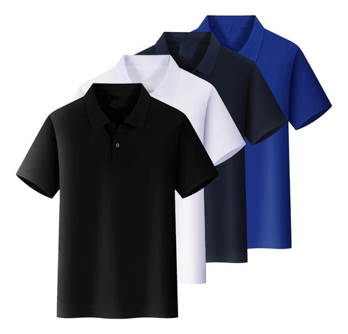 Playera Polo Casual De Color Entero Para Hombre, 4 Piezas