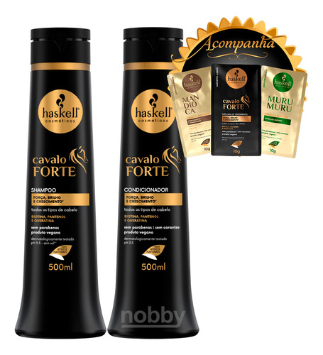 Kit Haskell Cavalo Forte 500ml Shampoo + Cond + Brinde