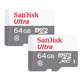 Pack 2 Tarjetas Microsd Sandisk 64gb Clase 10