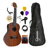 Kit Ukulele Giannini Concert 23ws Elétrico Ativo C/ Capa 