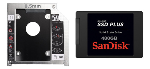 Kit Ssd 480gb Sandisk Plus Sata Iii Velocidade Leitura 530mb/s + Adaptador Caddy 9.5mm Para Notebook