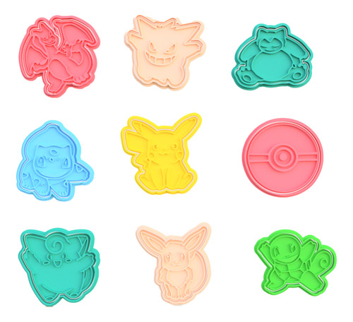 Set 9 Cortadores De Galletas Pokemon 8 Cm