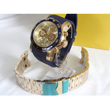 Invicta Pro Diver 23669 48mm Original Edicao 2 Pulseiras Cor Da Correia Dourada Cor Do Bisel Azul Cor Do Fundo Dourado