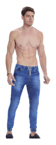 Pantalón Mezclilla Jeans Tipo Jogger Hombre Diseño Original