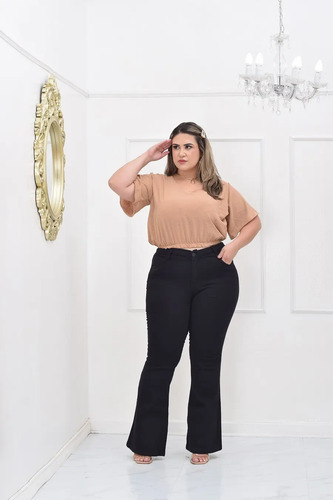  Calça Jeans Feminina Cintura Alta Plus Size Flare Com Lycra | MercadoLivre