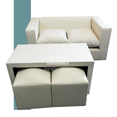 Sillón Cubo 2 Cuerpos 1.40 + Mesa + 2 Puff