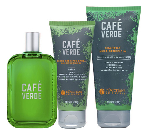 Kit Deo Colônia Shampoo E Creme Pré E Pós-barba Café Verde